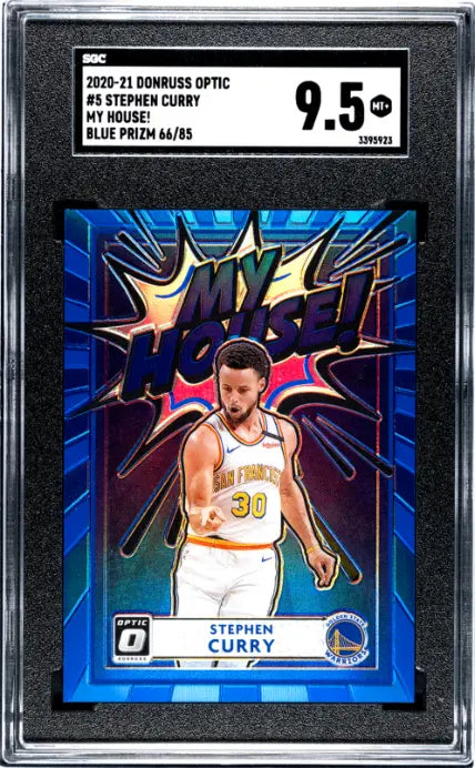 2020-21 Panini Donruss Optic Stephen Curry My House! Blue Prizm /85 SGC 9.5 
