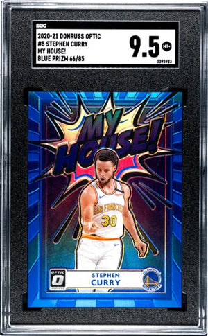 2020-21 Panini Donruss Optic Stephen Curry My House! Blue Prizm /85 SGC 9.5 