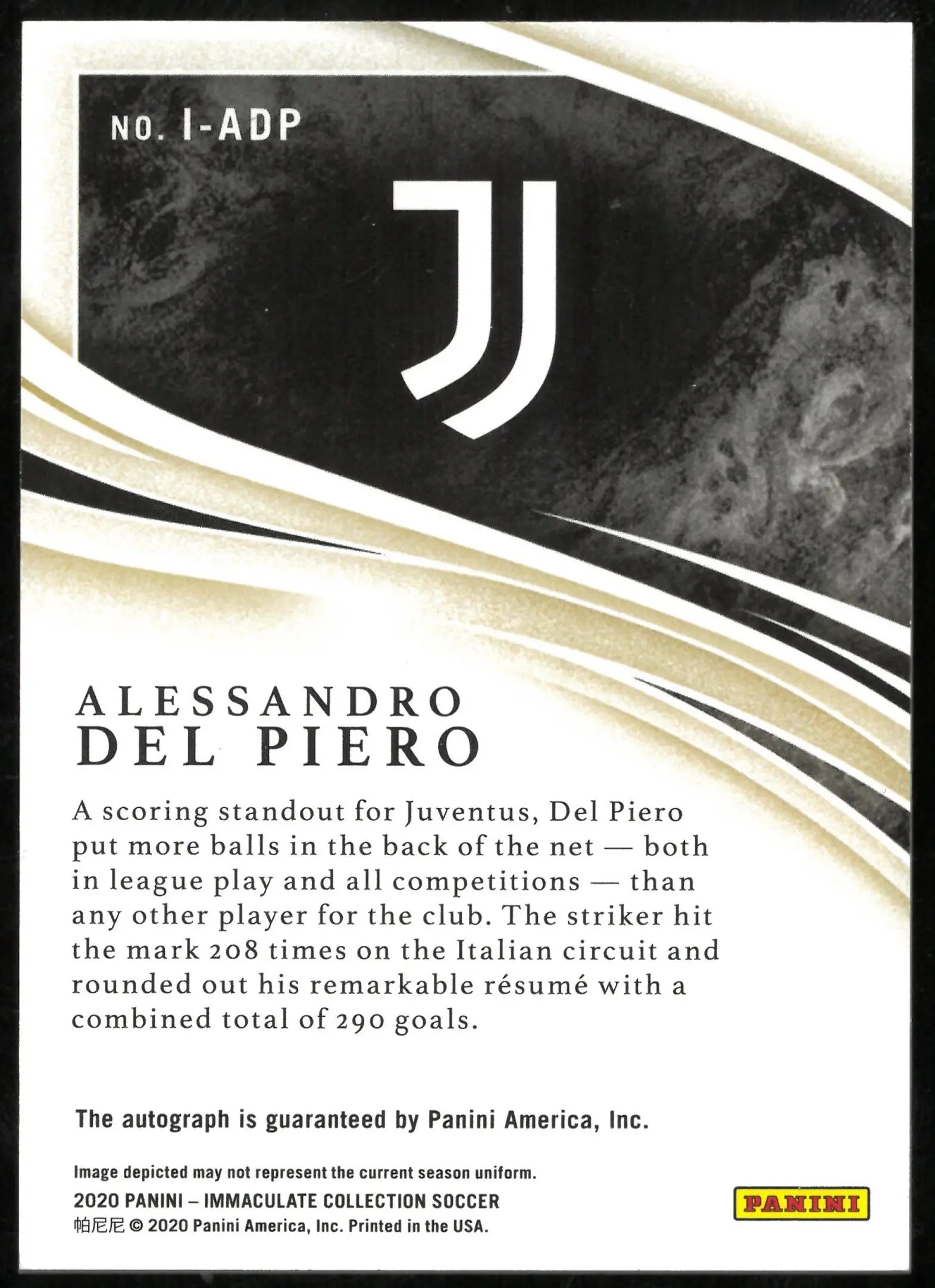 2020-21 Panini Immaculate Collection Blue Ink Auto Alessandro Del Piero /10 