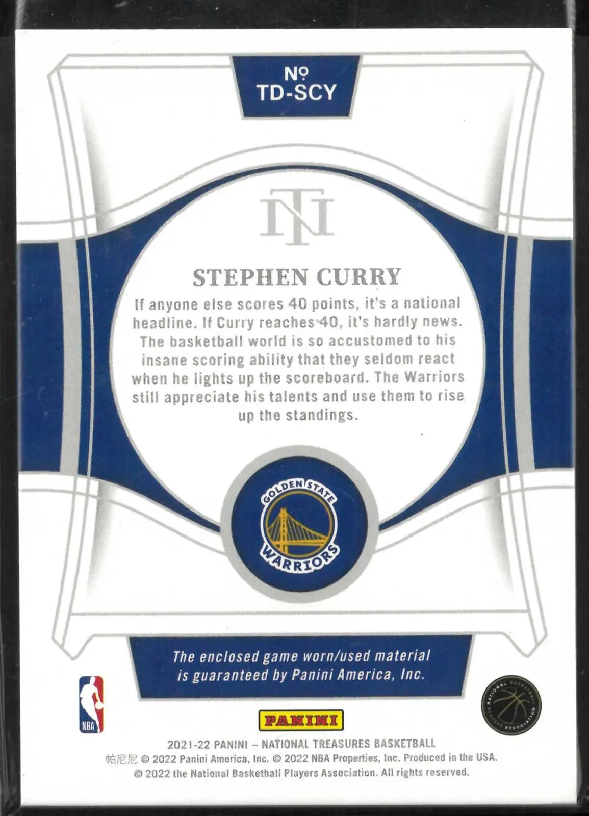 2020-21 Panini National Treasures Patch Stephen Curry /99 