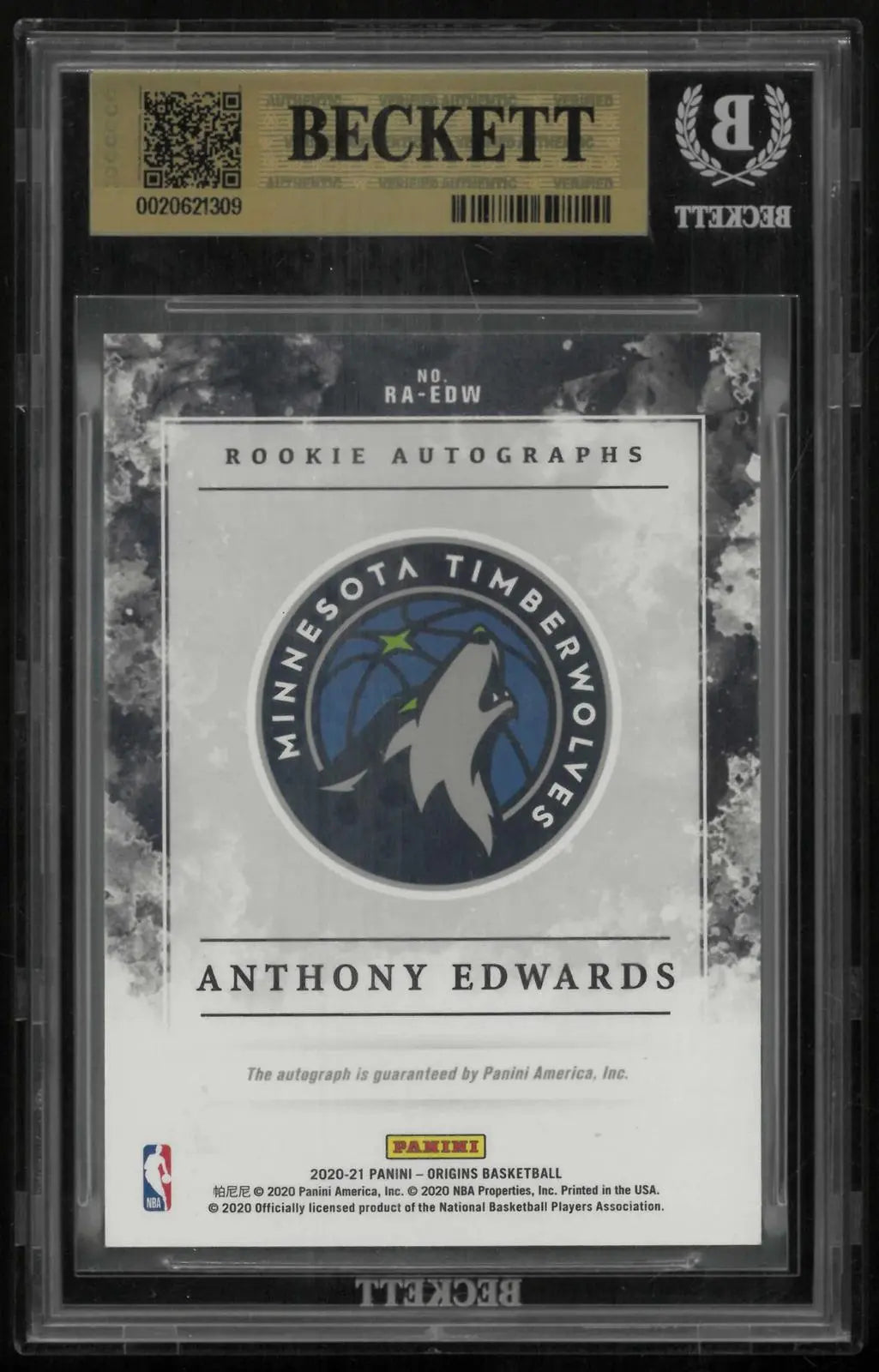 2020-21 Panini Origins Rookie Autographs Anthony Edwards RC Auto BGS 9.5 