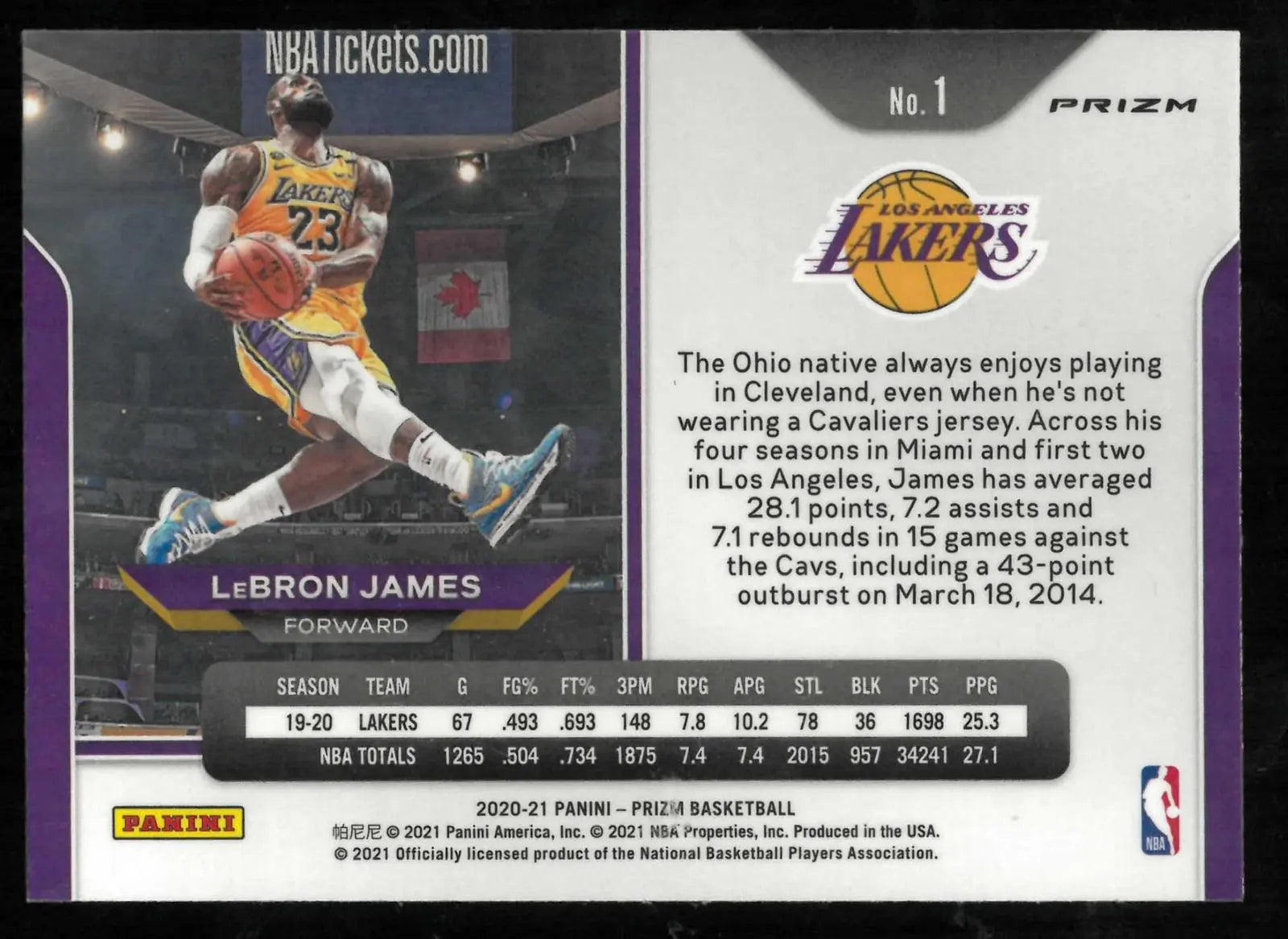 2020-21 Panini Prizm Basketball LeBron James Ruby Wave Prizm 