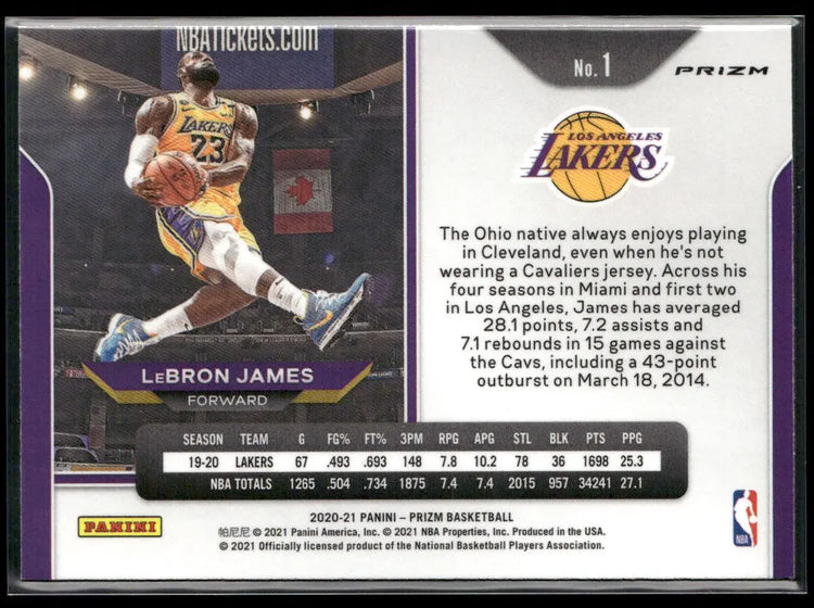 2020-21 Panini Prizm Basketball Silver Prizm LeBron James 