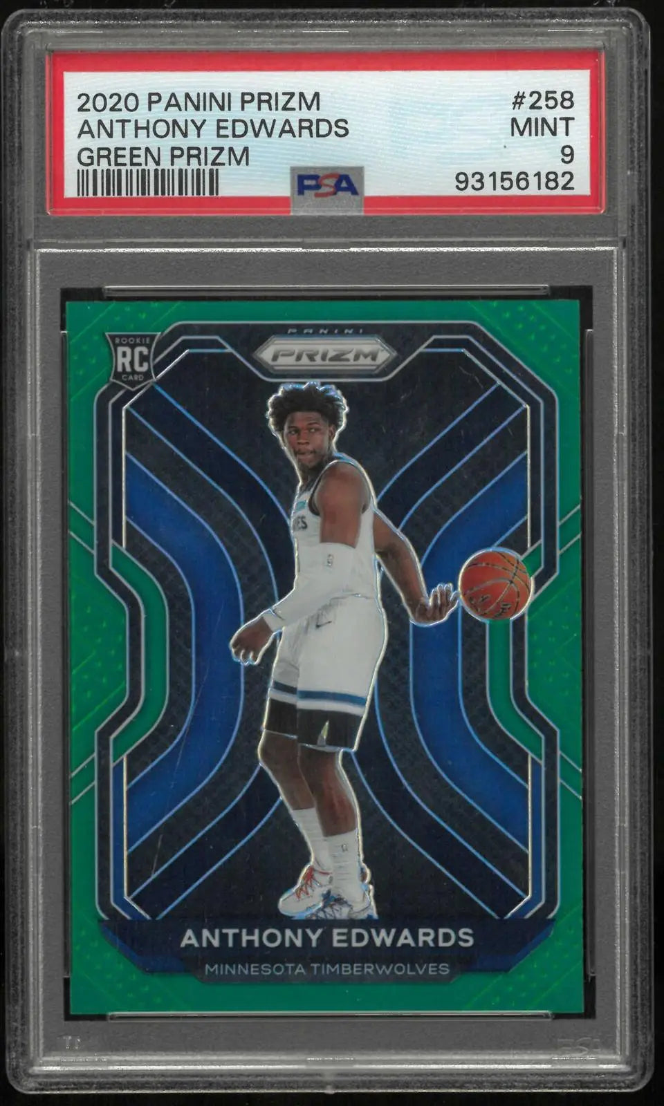 2020-21 Panini Prizm Rookie Anthony Edwards Green Prizm RC PSA 9 