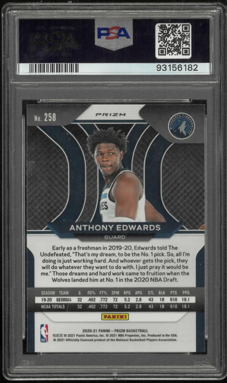 2020-21 Panini Prizm Rookie Anthony Edwards Green Prizm RC PSA 9 