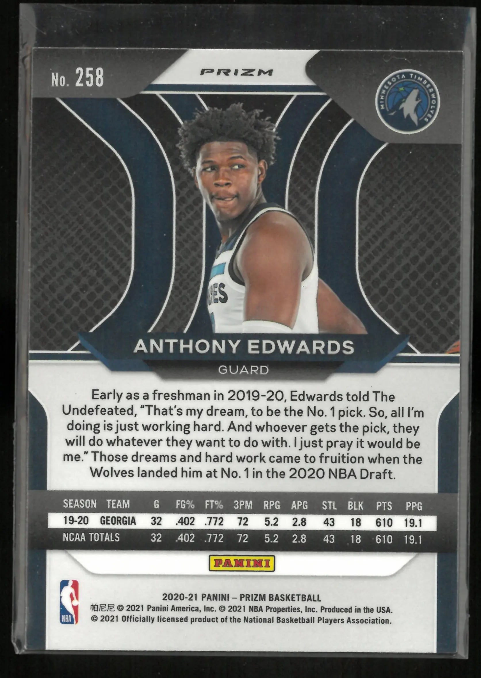 2020-21 Panini Prizm Rookie Anthony Edwards Red Cracked Ice RC 