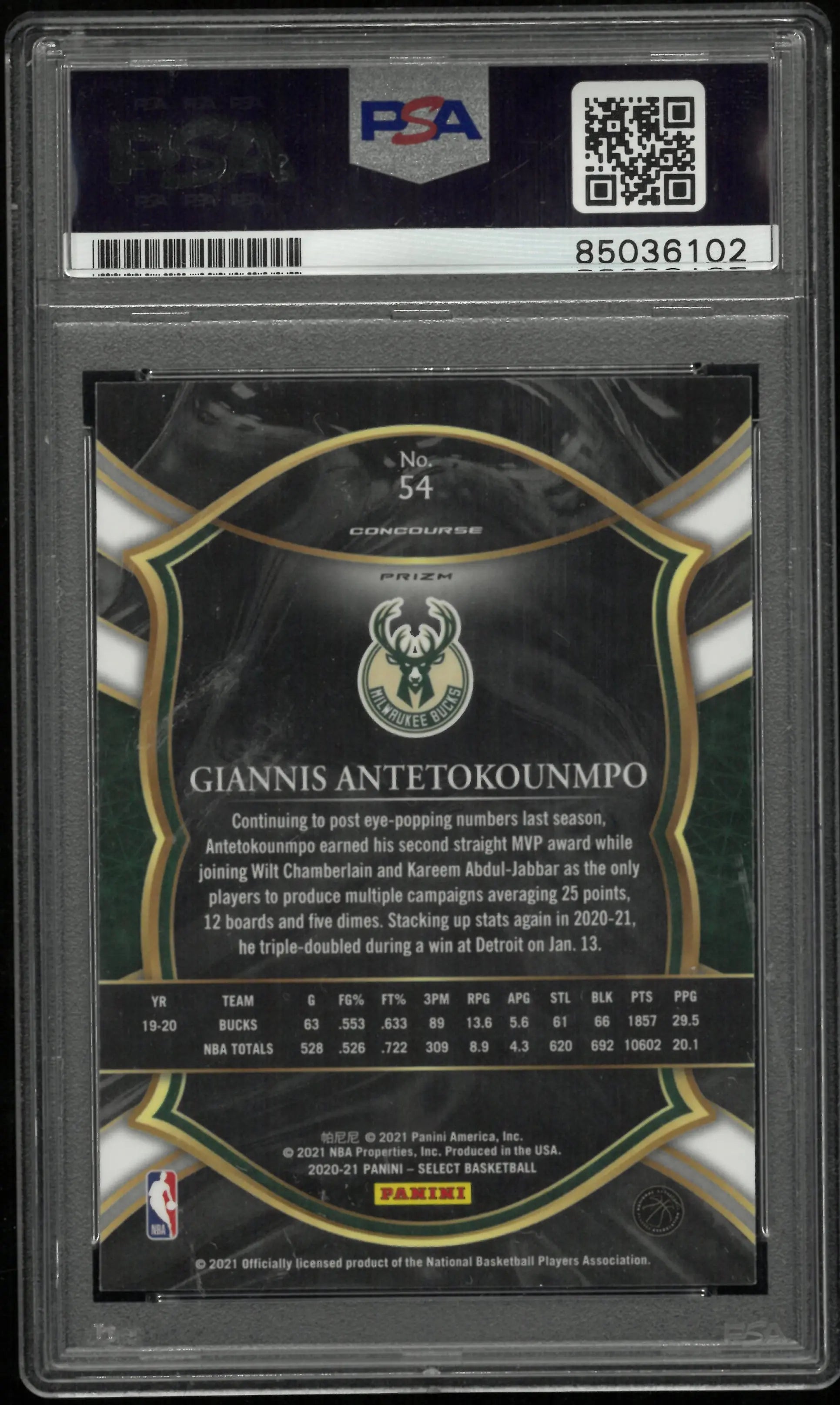 2020-21 Panini Select Giannis Antetokounmpo Autograph Auto PSA Authentic Auto 