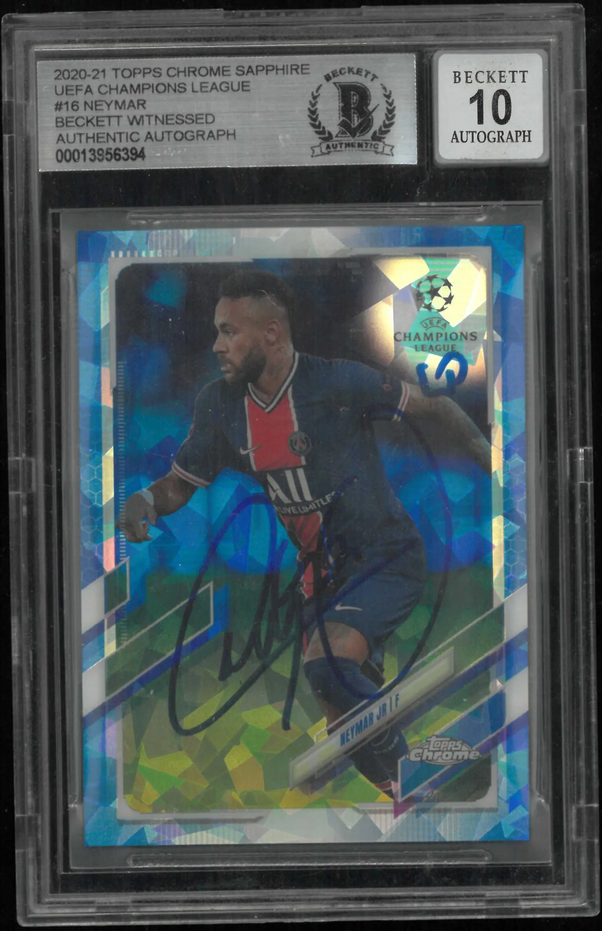 2020-21 Topps Chrome Sapphire UCL Autograph Neymar Jr Auto BGS 10 Auto 