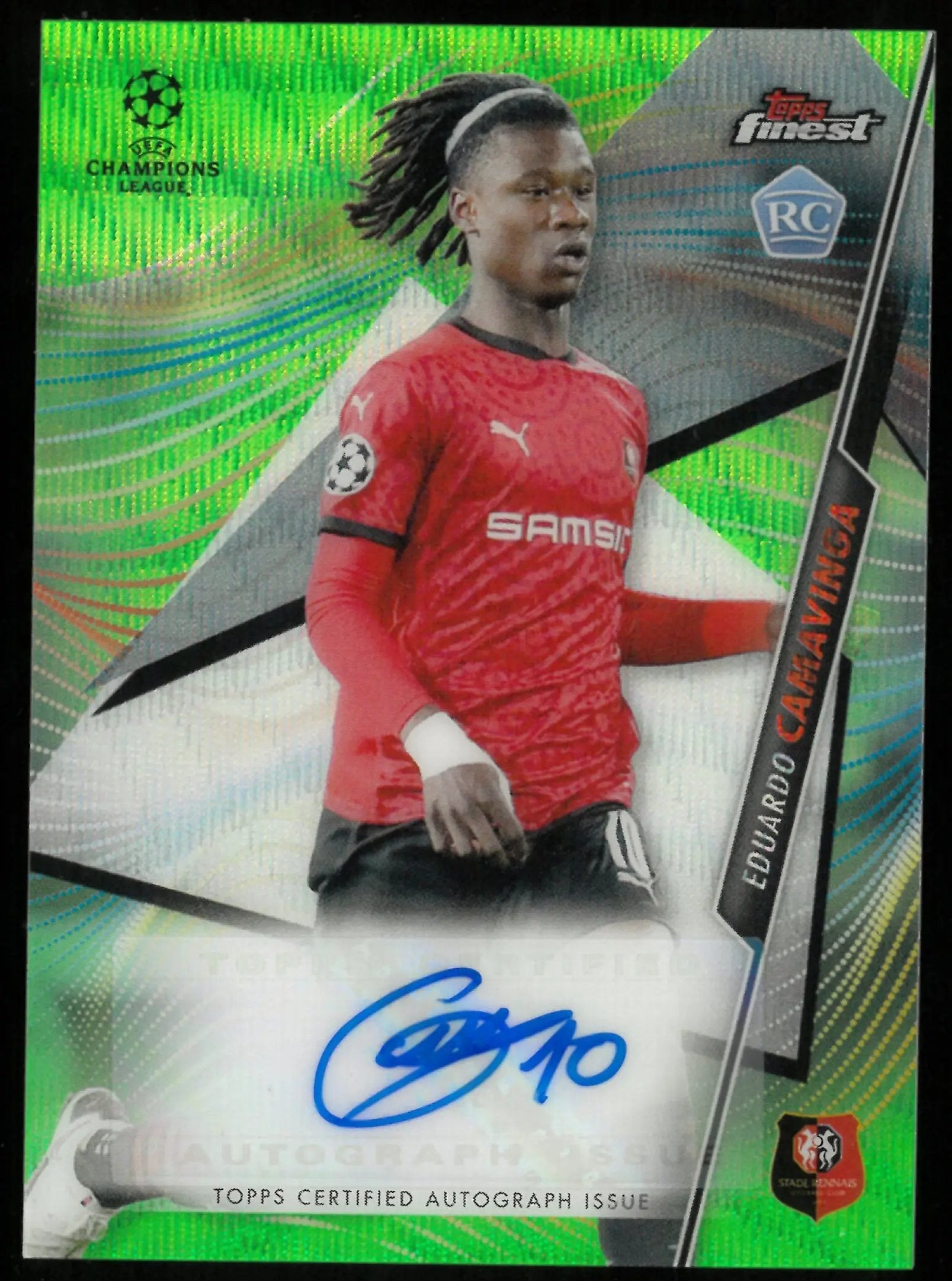 2020-21 Topps Finest UEFA CL Eduardo Camavinga RC Green Wave Auto /99 