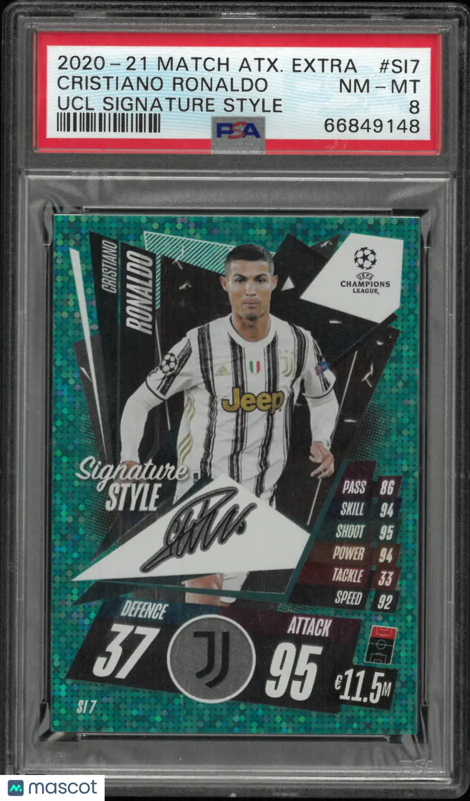 2020-21 Topps Match Attax UCL Extra Signature Style Cristiano Ronaldo  PSA 8 