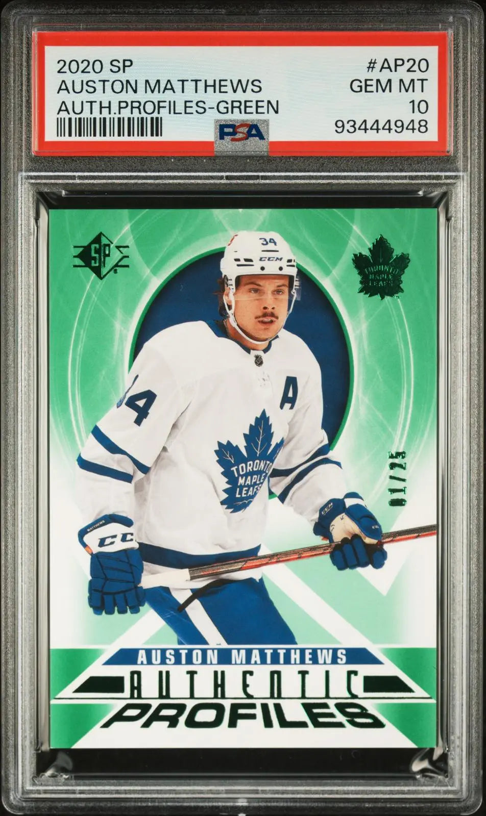 2020-21 UD SP Authentic Profiles Auston Matthews Green 1/25 PSA 10 