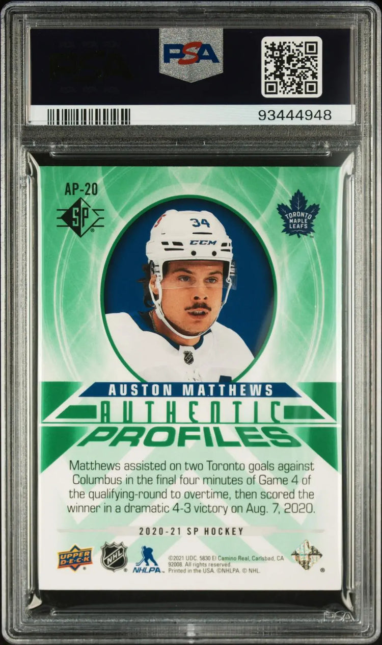 2020-21 UD SP Authentic Profiles Auston Matthews Green 1/25 PSA 10 