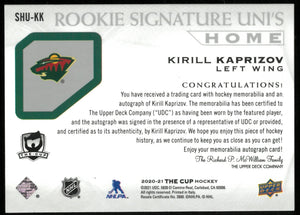 2020-21 UD The Cup Hockey Kirill Kaprizov RC Rookie Quad Patch Auto /49 