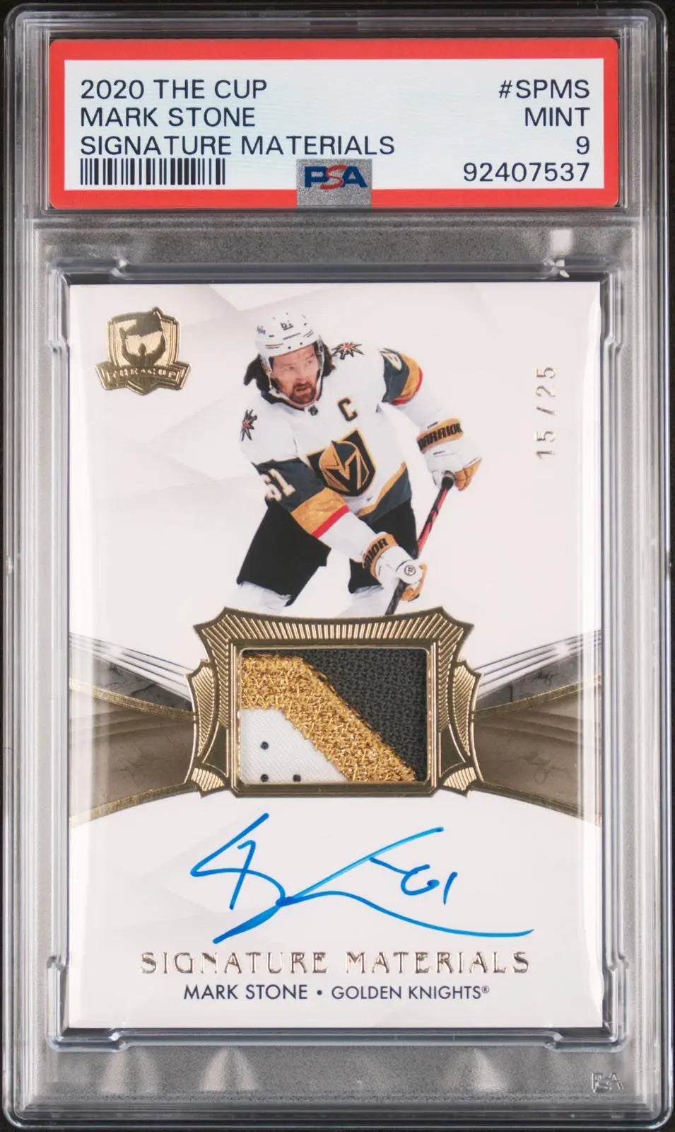 2020-21 UD The Cup Signature Materials Autograph Patch Mark Stone /25 PSA 9 