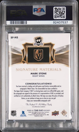 2020-21 UD The Cup Signature Materials Autograph Patch Mark Stone /25 PSA 9 