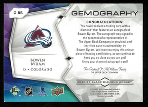 2020-21 Upper Deck Black Diamond Gemography Autograph  Bowen Byram Auto /25 