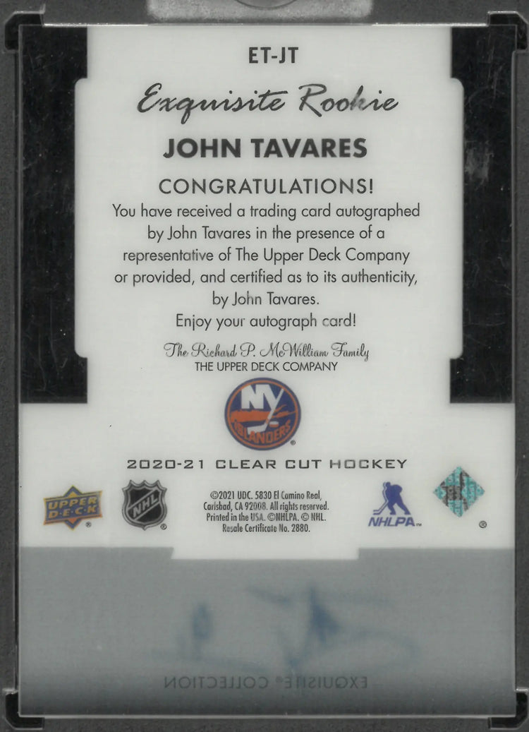 2020-21 Upper Deck Clear Cut Exquisite Rookie Autograph John Tavares Auto RC /25 