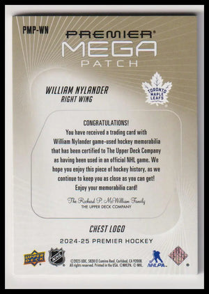 2020-21 Upper Deck Premier #PMP-WN William Nylander Mega Patch Chest Logo #/24 