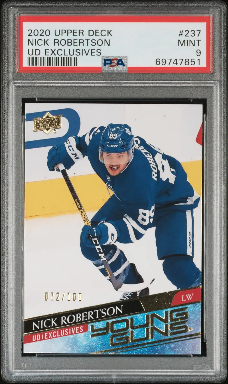 2020-21 Upper Deck Rookie Young Guns Nick Robertson RC UD Exclusives /100 PSA 9 