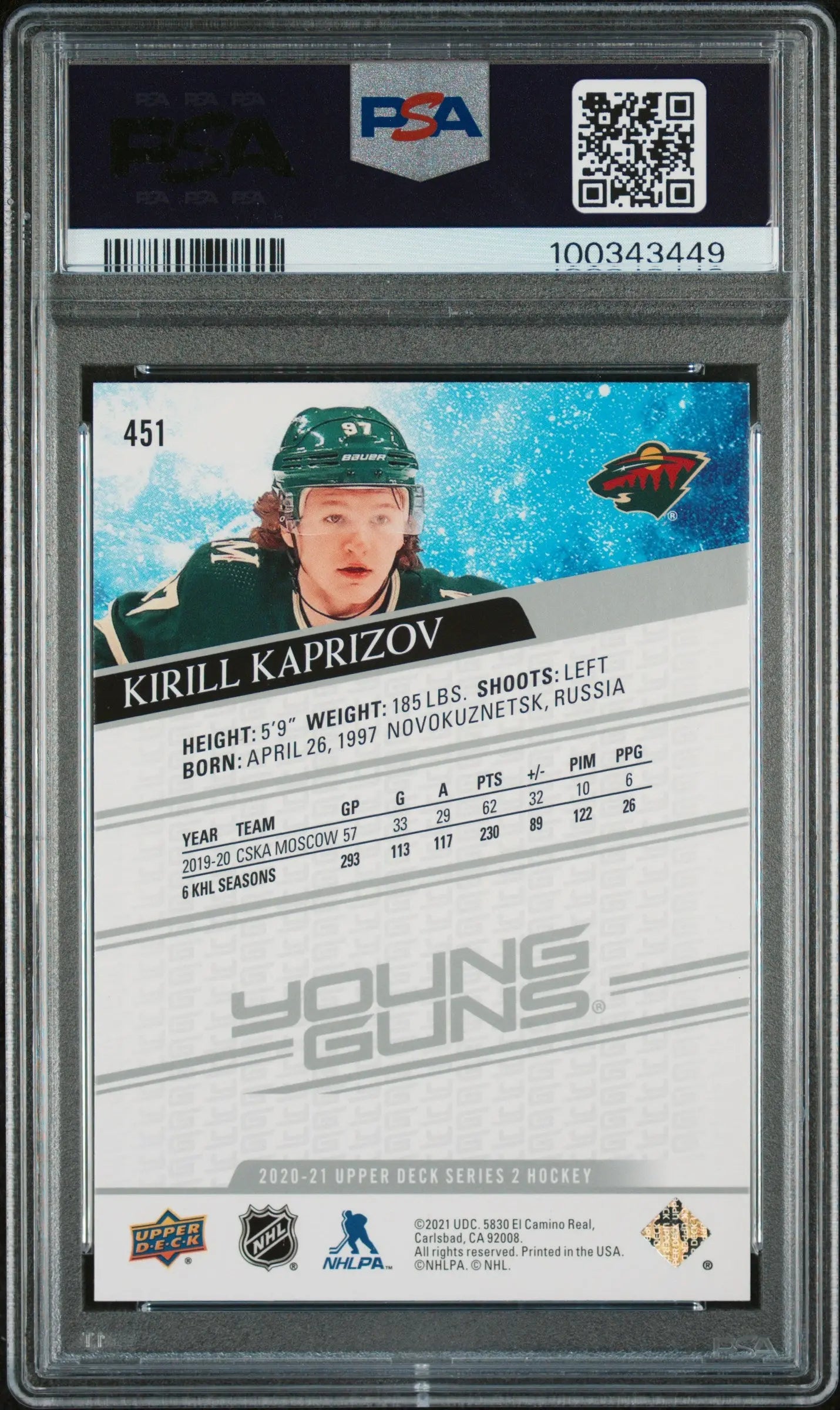 2020-21 Upper Deck Series 2 Kirill Kaprizov Young Guns RC Rookie #451 PSA 10 
