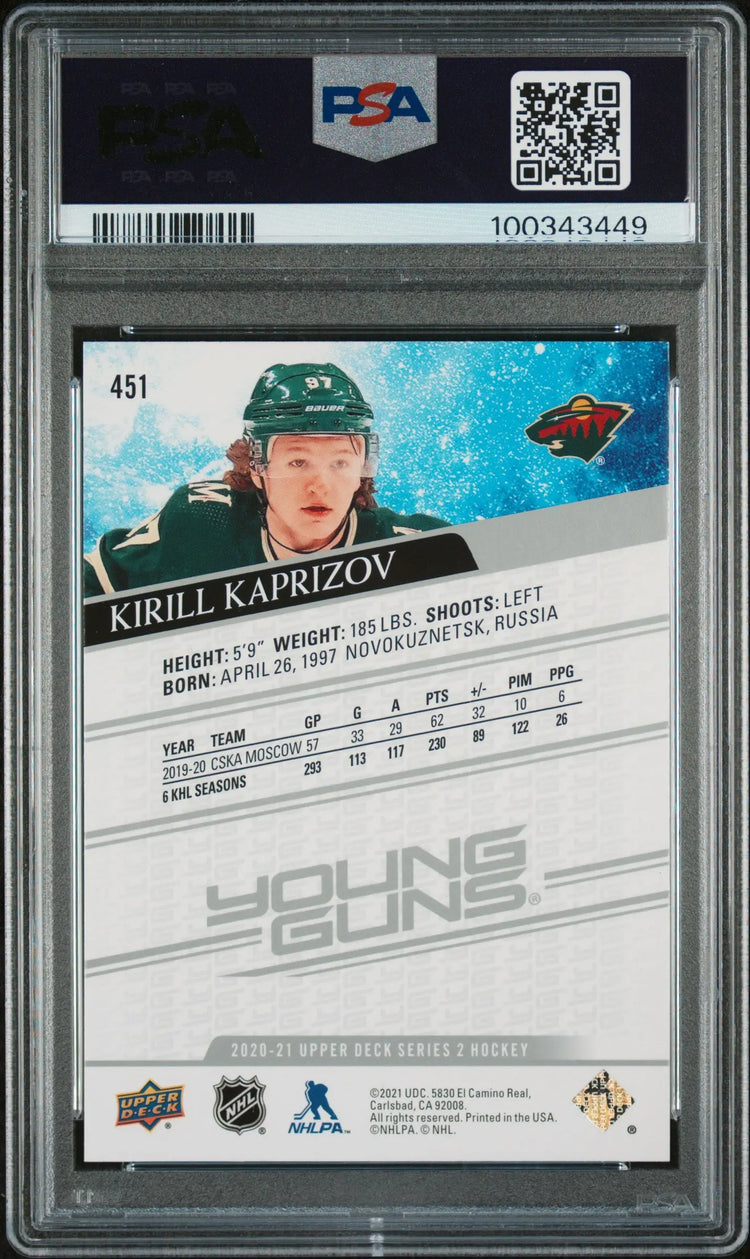 2020-21 Upper Deck Series 2 Kirill Kaprizov Young Guns RC Rookie #451 PSA 10 