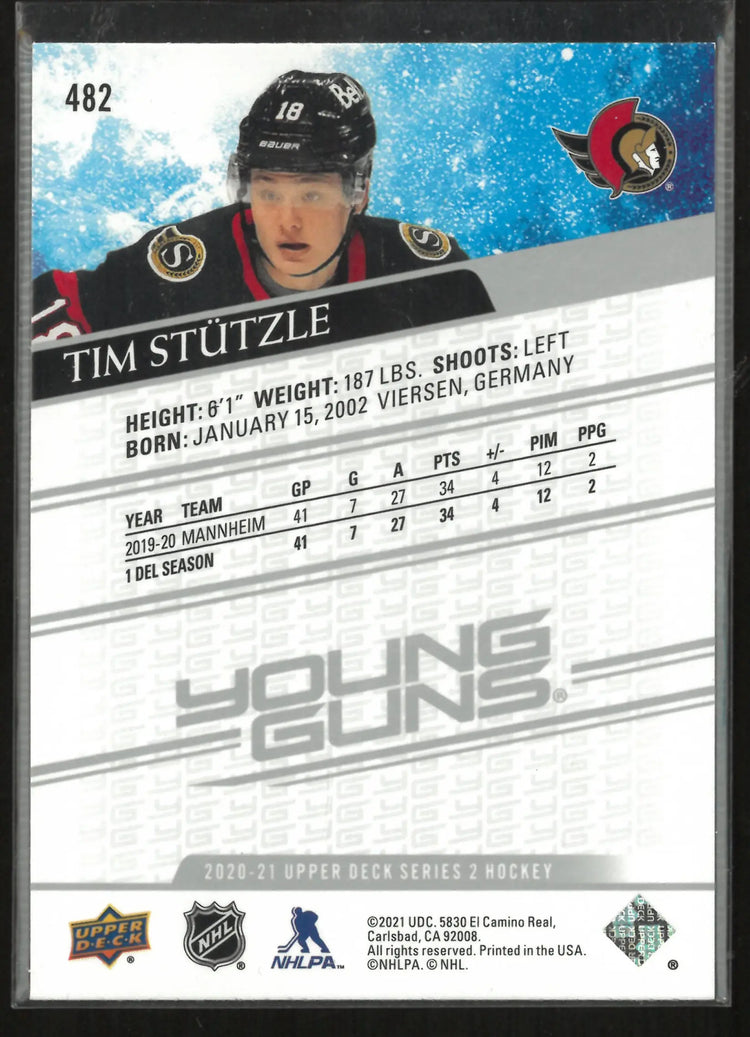 2020-21 Upper Deck Series 2 Young Guns Tim Stutzle Rookie RC 