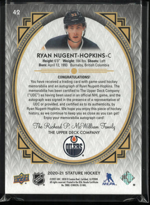 2020-21 Upper Deck Stature Ryan Nugent-Hopkins Autograph Patch Auto /12 