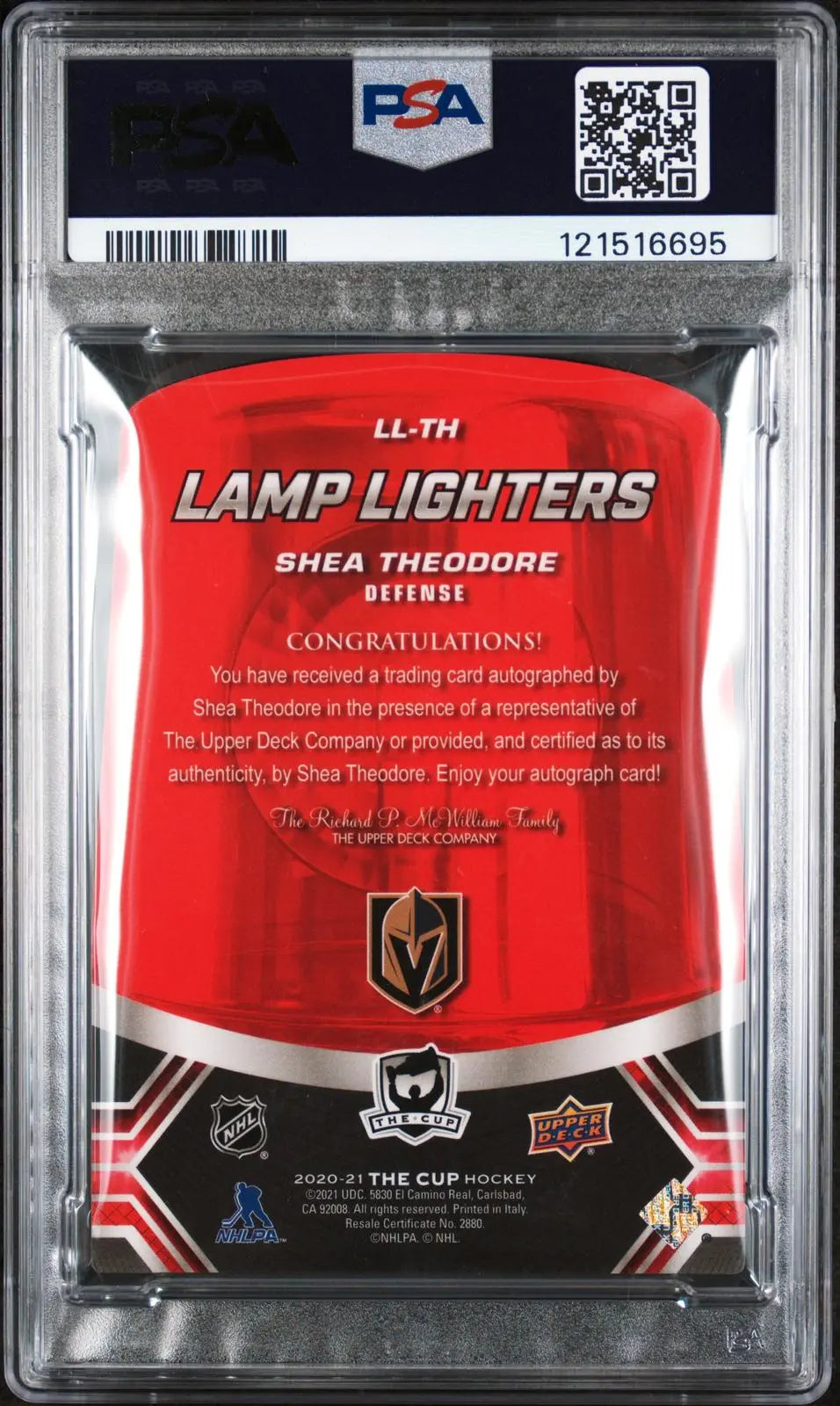 2020-21 Upper Deck The Cup Lamp Lighters Autograph Shea Theodore Auto PSA Auth 