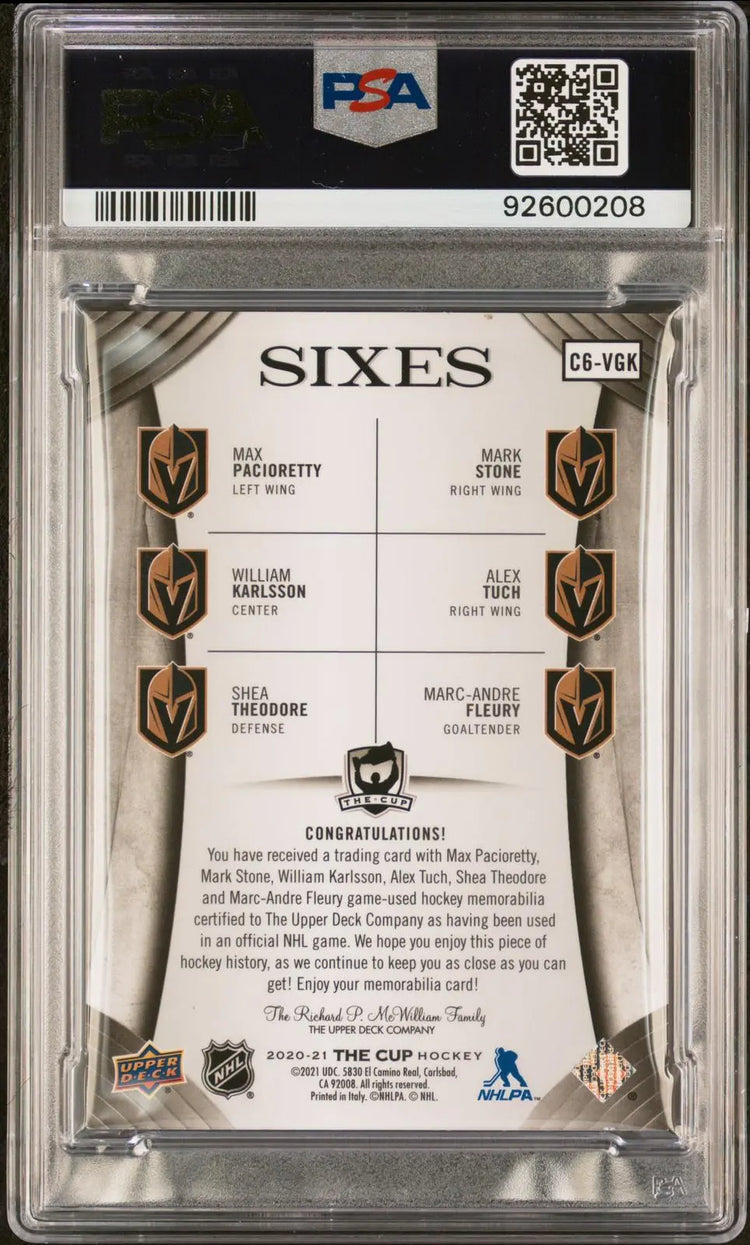 2020-21 Upper Deck The Cup Sixes Jerseys Patch #VGK Multiplayer /15 PSA Auth 