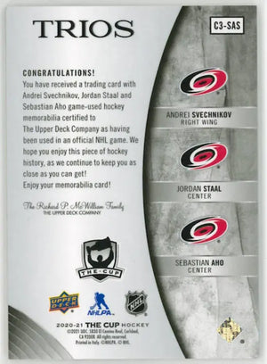 2020-21 Upper Deck The Cup Trios Patch Svechnikov/Staal/Aho /35 