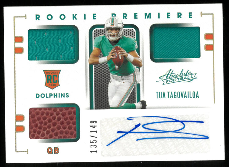 2020 Absolute Football Tua Tagovailoa RC Rookie Premiere Triple Patch Relic Auto /149 