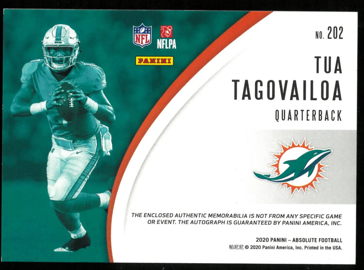 2020 Absolute Football Tua Tagovailoa RC Rookie Premiere Triple Patch Relic Auto /149 