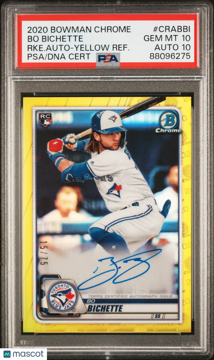 2020 Bowman Chrome Rookie Autographs Bo Bichette Yellow Refractor PSA 10 /75 