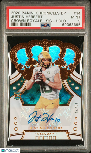 2020 Chronicles Draft Picks Crown Royale Justin Herbert RC Auto Holo /25 PSA 9 