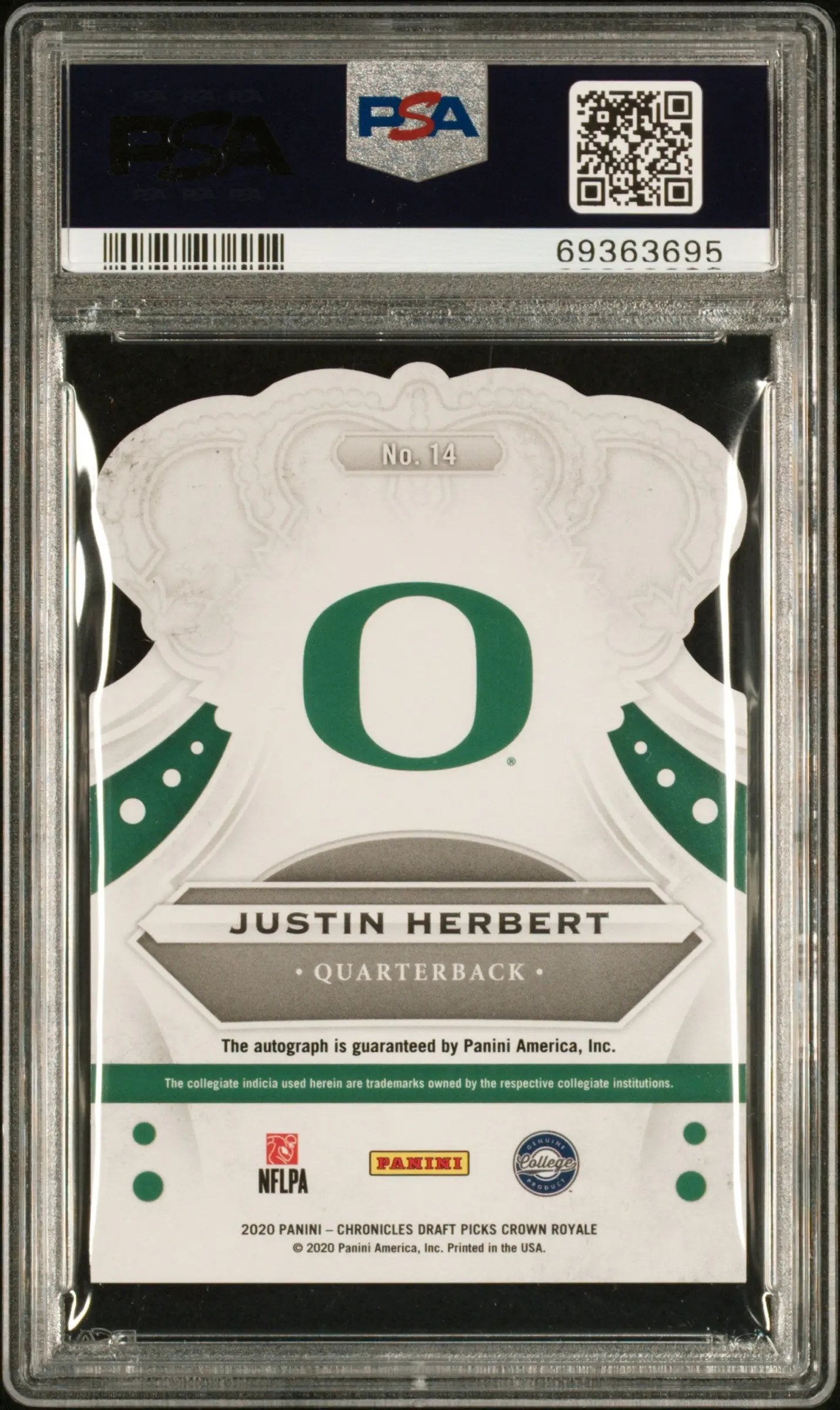 2020 Chronicles Draft Picks Crown Royale Justin Herbert RC Auto Holo /25 PSA 9 