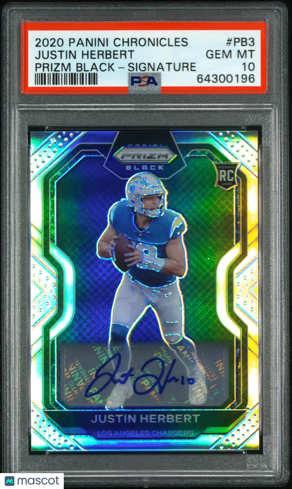 2020 Chronicles Prizm Black Justin Herbert RC Rookie Signature Auto PSA 10 