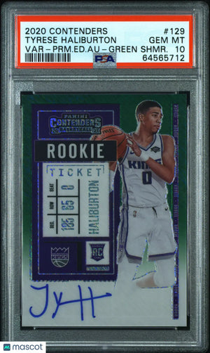 2020 Contenders Tyrese Haliburton RC Rookie Variation Green Shimmer Auto PSA 10 