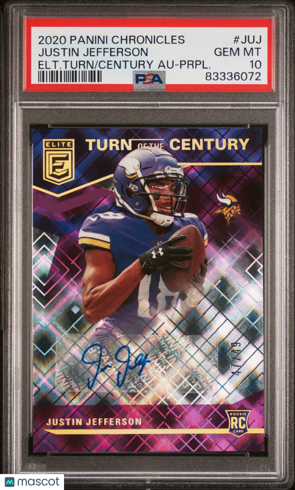 2020 Donruss Elite Turn Of The Century Auto Justin Jefferson RC Purp /49 PSA 10 