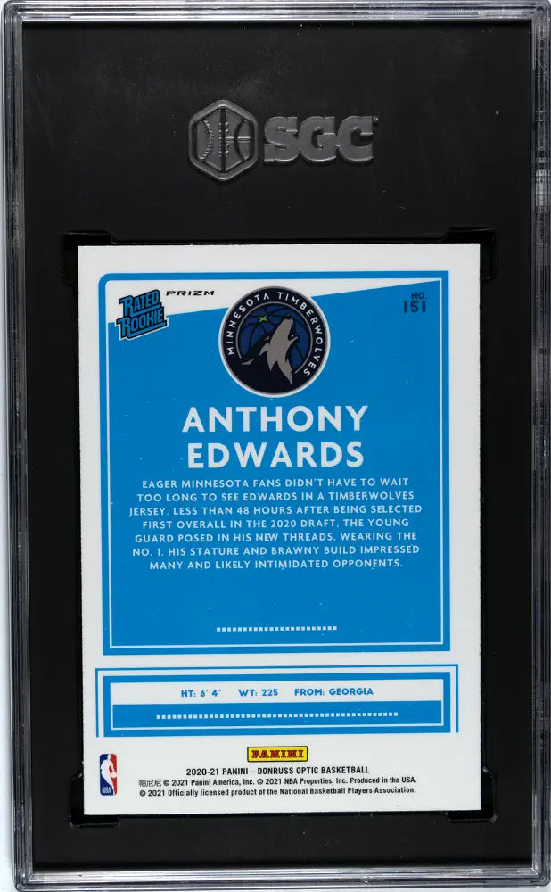 2020 Donruss Optic Anthony Rated Rookie Edwards Purple Prizm RC SGC 9 