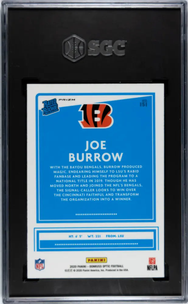 2020 Donruss Optic Joe Burrow #151 Blue Scope Prizm SGC 10 
