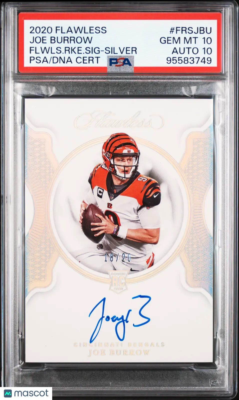 2020 Flawless Football Rookie RC Auto Joe Burrow Silver /20 PSA 10 Auto 10 