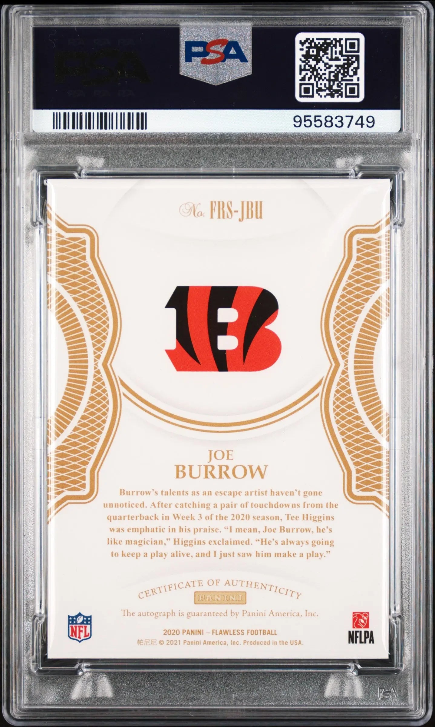 2020 Flawless Football Rookie RC Auto Joe Burrow Silver /20 PSA 10 Auto 10 