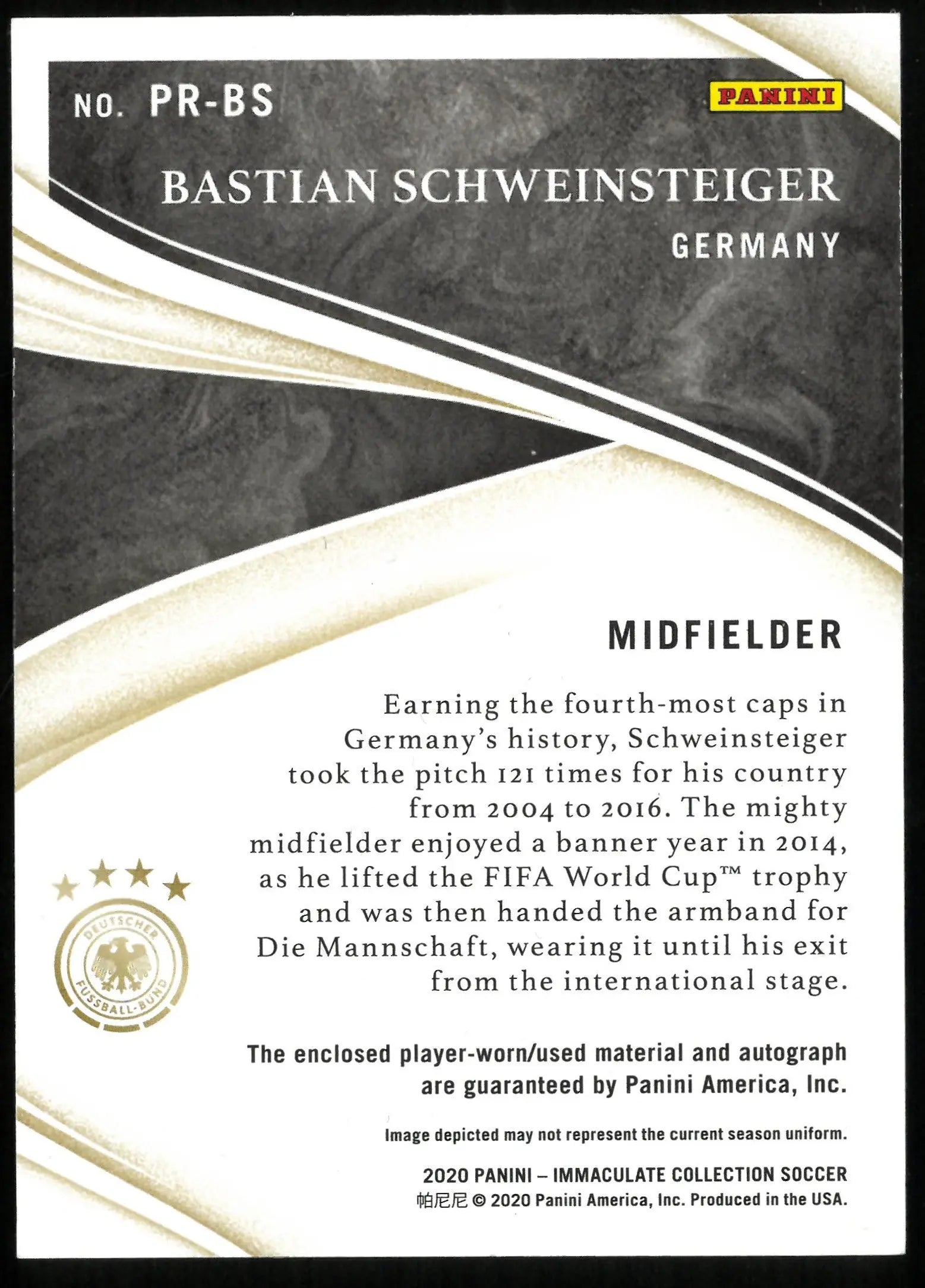 2020 Immaculate Soccer Bastian Schweinsteiger Premium Patch Auto /15 