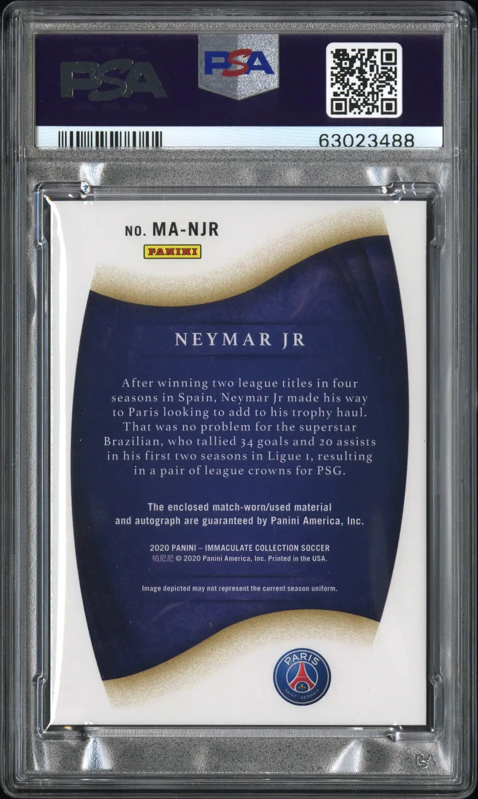 2020 Immaculate Soccer Memorabilia Autographs Neymar JR Auto Gold /10 PSA 9 