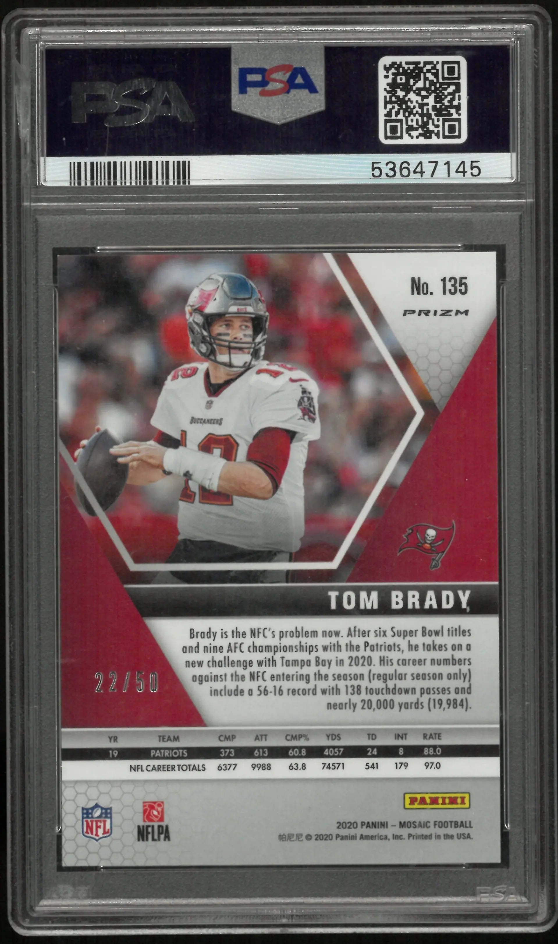 2020 Mosaic Football Tom Brady No Huddle Purple PSA 9 /50 