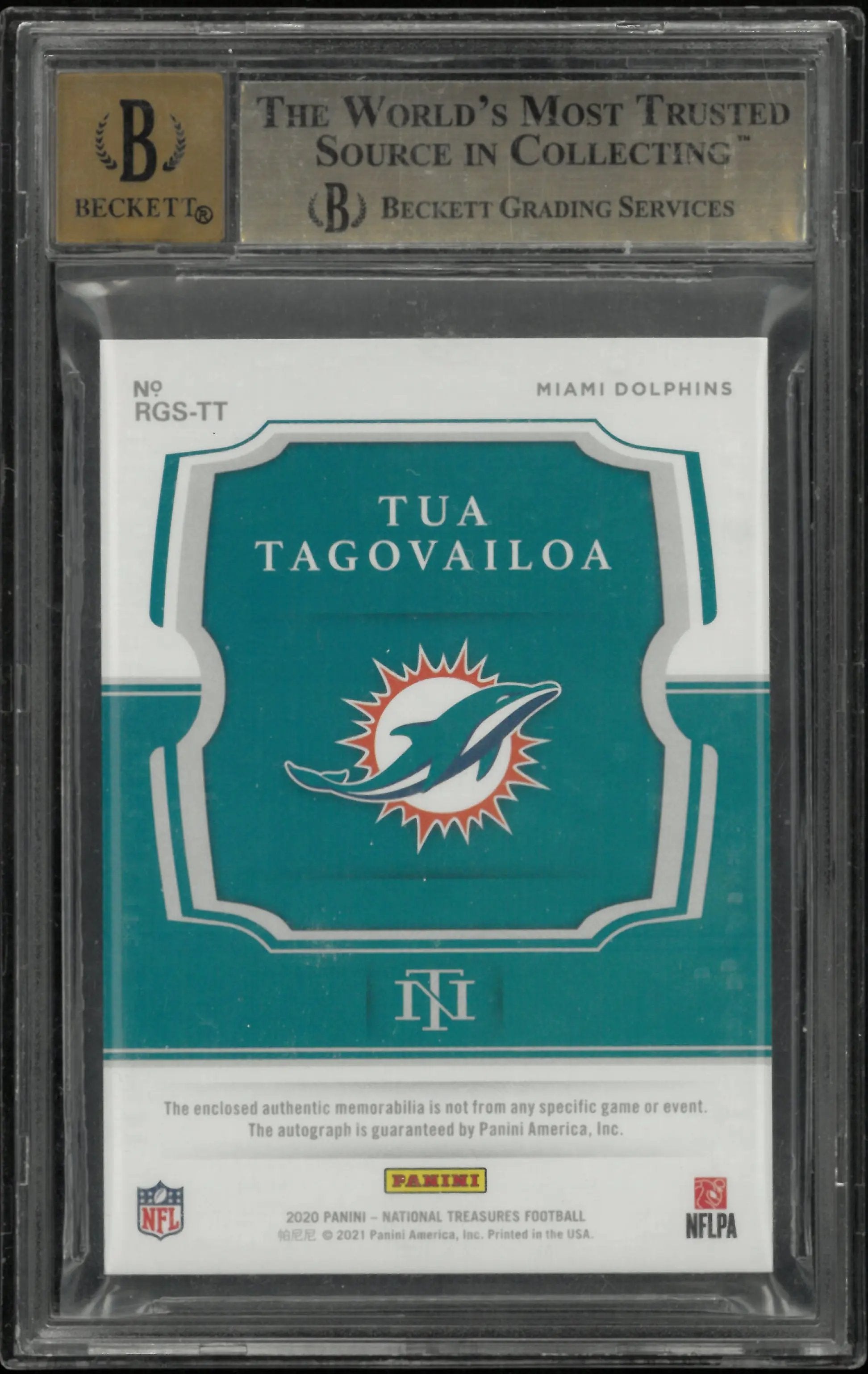 2020 National Treasures RC Glove Signatures Tua Tagovailoa BGS 9.5 Auto 10 /25 