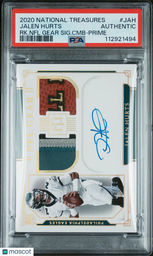 2020 National Treasures Rookie NFL Gear Auto Combo Jalen Hurts PSA Authentic /25 