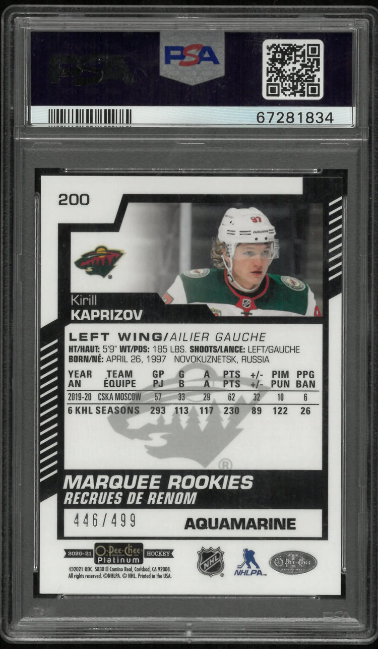 2020 O-Pee-Chee Platinum Kirill Kaprizov #200 Aquamarine PSA 10 