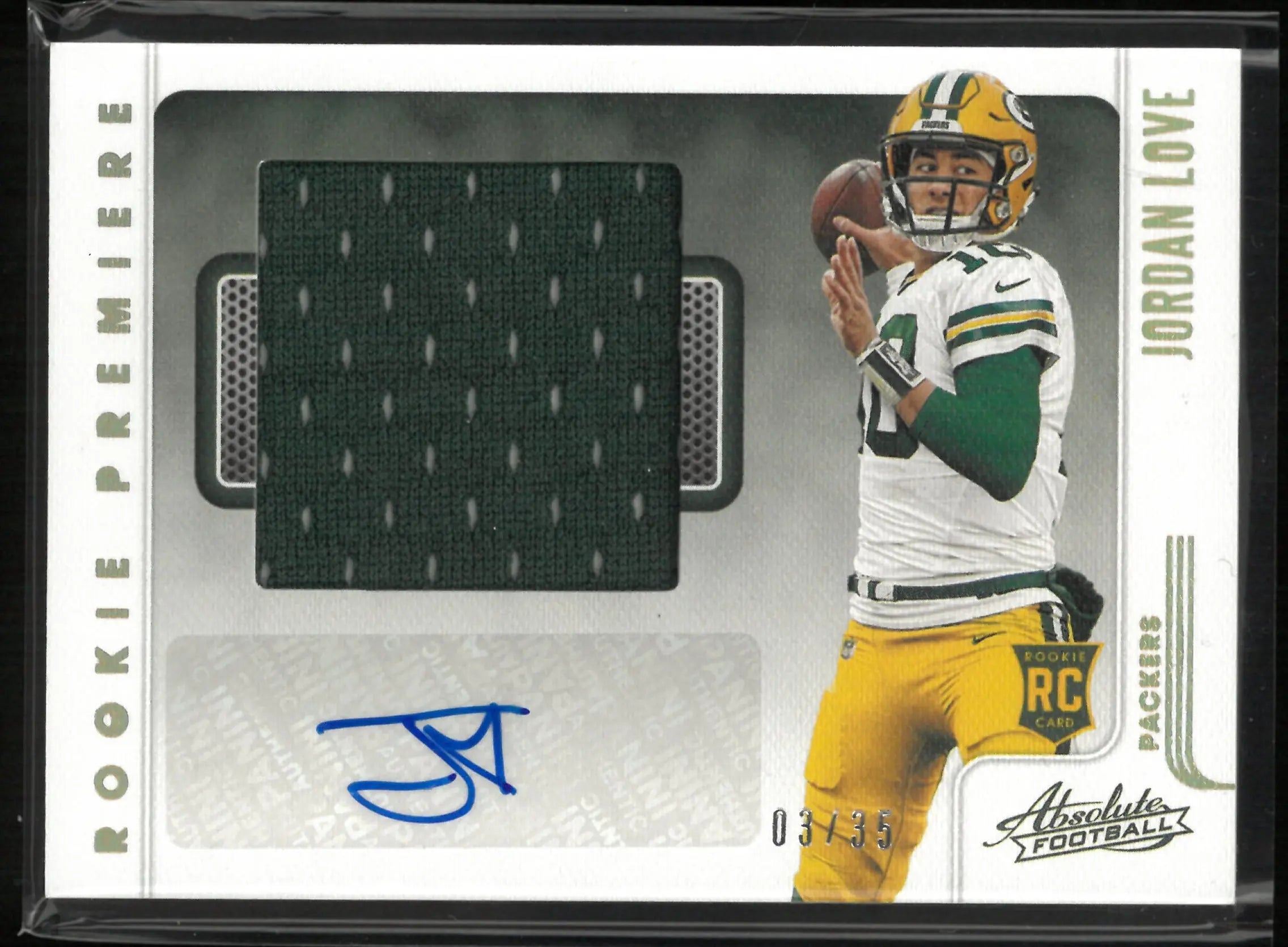 2020 Panini Absolute Rookie Premiere Jordan Love Rookie Patch Auto /35 RC 