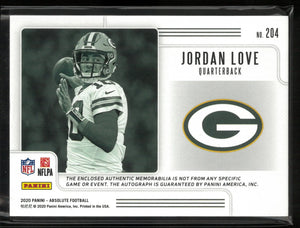 2020 Panini Absolute Rookie Premiere Jordan Love Rookie Patch Auto /35 RC 